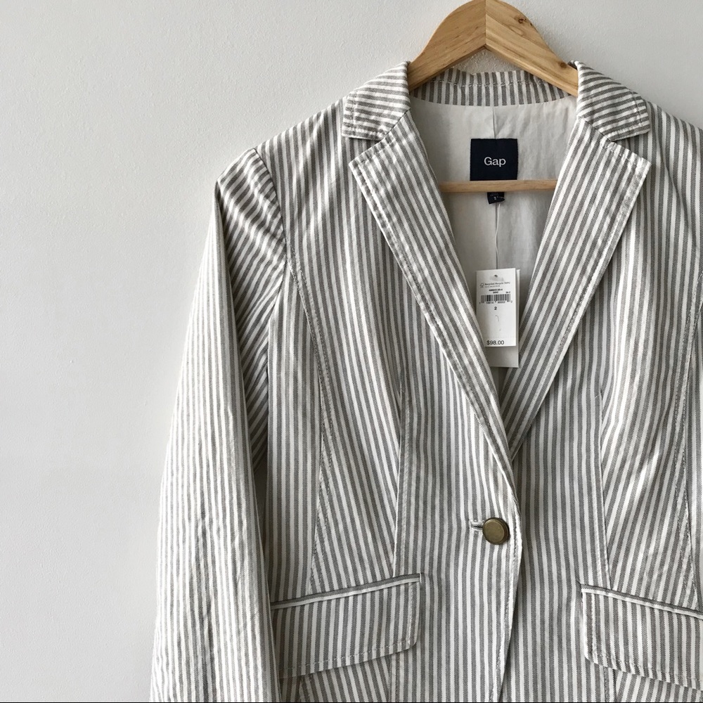 NWT GAP Seersucker Ticking Stripe Cropped Blazer